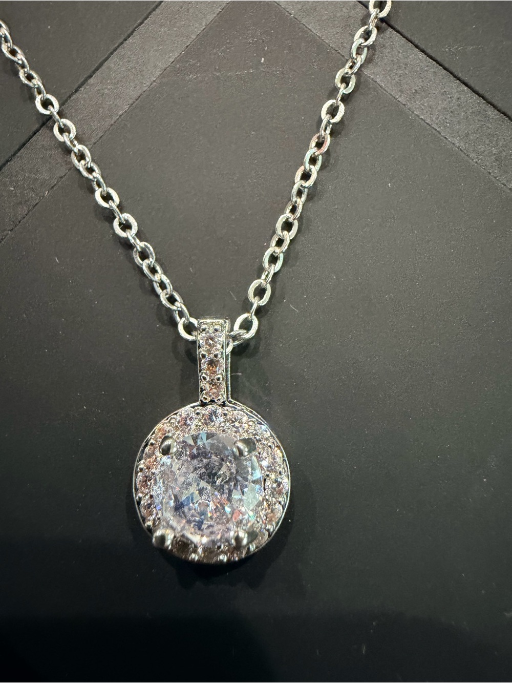 Silver Round Halo Pendant Necklace 16" + 1.5" Extender